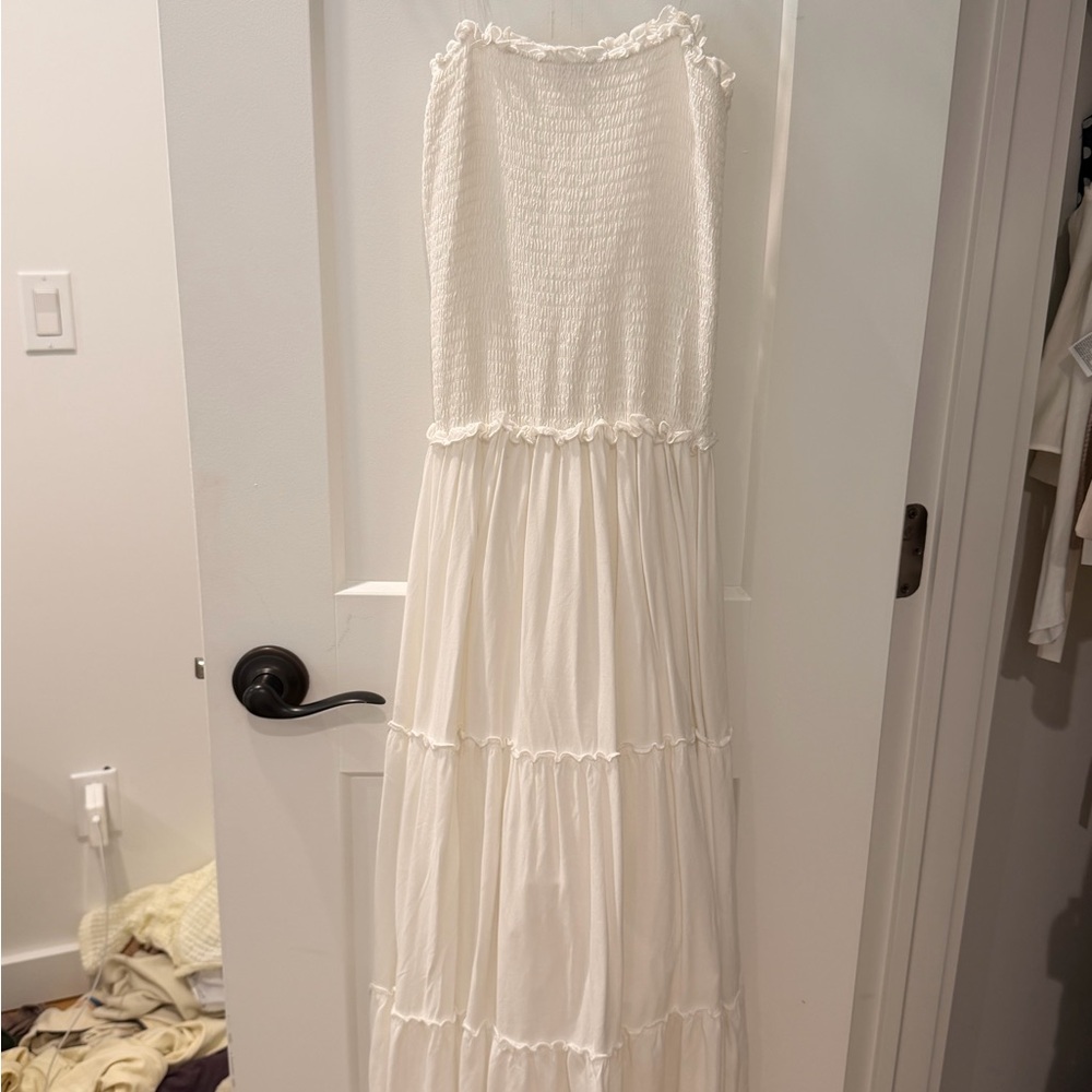 Brandy Melville Cream Smocked Tiered Maxi Dress